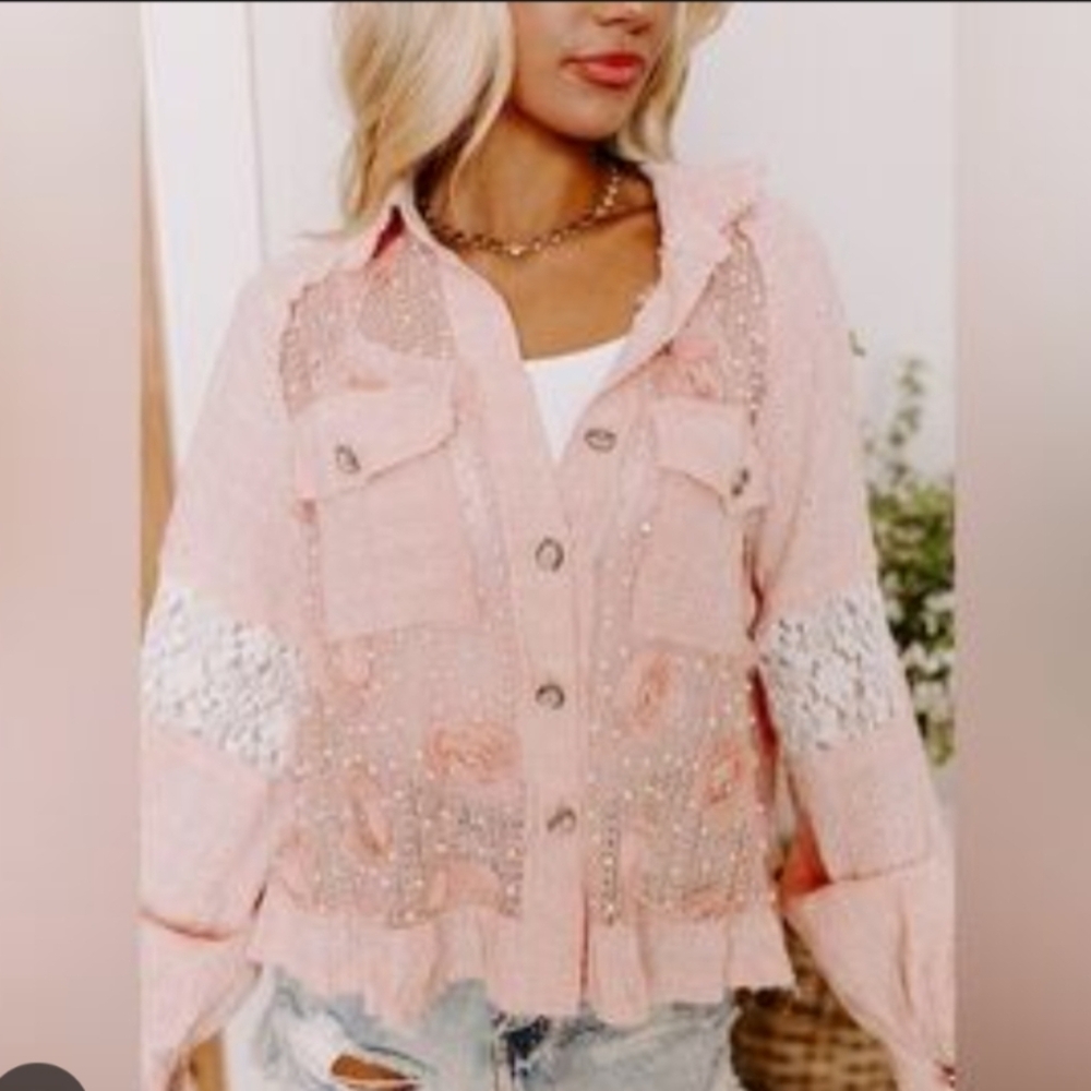 Pol Light Pink Embellished Button-down Shirt